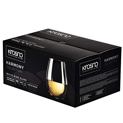 Krosno Grande Copas de Vino Blanco sin Tallo | Conjunto 6 Piezas | 500 ML | Harmony Collection Uso en Casa, Restaurante y en Fiestas | Apto para Microondas y Lavavajillas