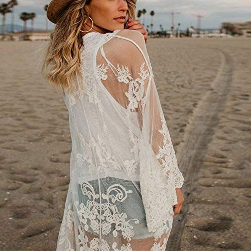 L-Peach Vestido Floral Encaje de Playa Kimono Sarong Pareo Cover ups para Mujer