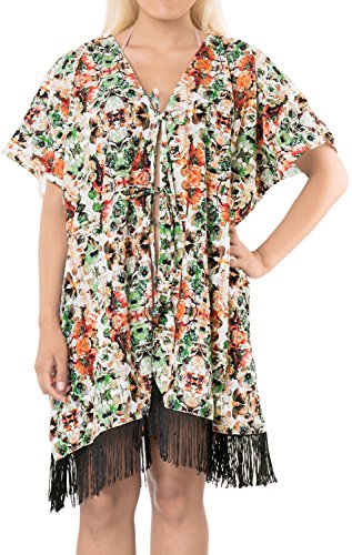 LA LEELA Mujeres Praia de Encaje Corto Kimono Cardigan Ganchillo de La Vendimia Borlas Mini Vestido Exóticas Protector Solar Ropa de Playa Multicolor_A844