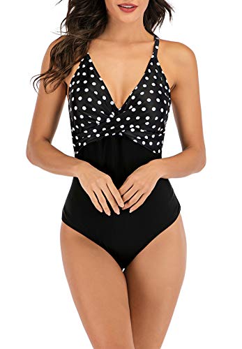 LA ORCHID Laorchid Traje de baño de una pieza para mujer, push-up, correa ajustable para el hombro, cuello en V, espalda descubierta, tankini sexy Color negro. 38