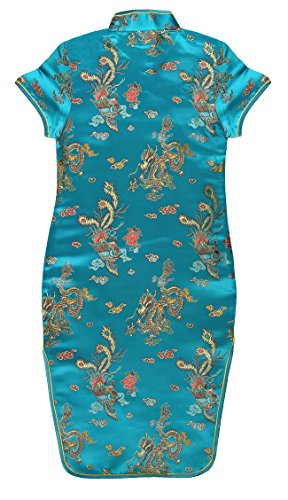 Laciteinterdite Vestido Chino para niña, Qipao tradicionale Turquesa Motivo Dragones 8 años