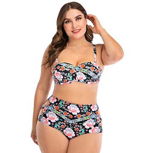 LANSKIRT Bañadores para Gorditas Mujer Bikini con Estampado Lindas Flores Traje de Baño Talla Grande Ropa Playa Acolchado Trikini Biquini Vikinis Baño Playa Bañador L-4XL