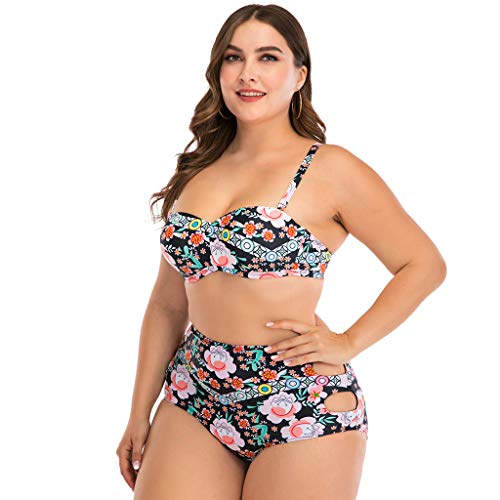 LANSKIRT Bañadores para Gorditas Mujer Bikini con Estampado Lindas Flores Traje de Baño Talla Grande Ropa Playa Acolchado Trikini Biquini Vikinis Baño Playa Bañador L-4XL