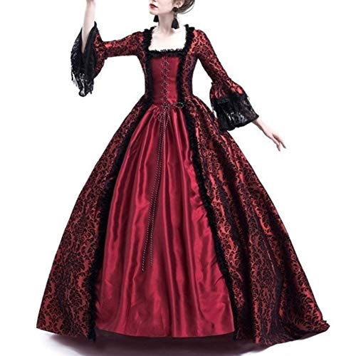 LaoZanA Disfraz De Medieval para Mujer Vestido Renacentista Traje De Princesa Vino Rojo S