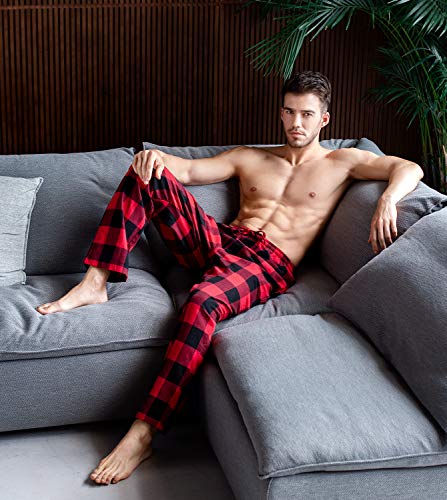 LAPASA PerfectSleep - Pijama de 100% Algodón Franela con Estampado Escocés para Hombre M39 (Negro Y Gris, S (Cintura 71-76, Largo 106 cm))