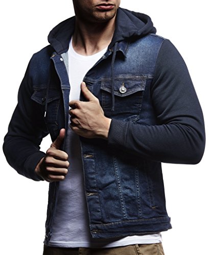 Leif Nelson Chaqueta con Capucha Chaqueta de Mezclilla de los Hombres LN-5615 Azul Small