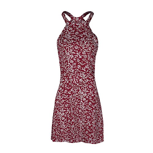 Lenfesh Mini Vestido Mujer de Fiesta Vestido Halter Cortas sin Mangas para Mujer Atractiva Vestidos Espalda Descubierta para Mujer Vestido Estampado Floral de Verano para Mujer