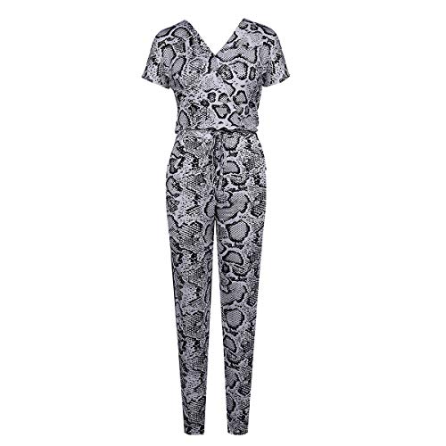 LianMengMVP Monos Largos Fiestas Mono con Cuello en V con Bolsillo y Cinturon para Mujer Mono Estampado de Leopardo con Estampado de Serpiente Casual Monos Jumpsuit