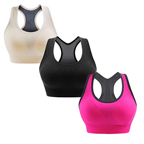 Libella Mujer Sujetador Deportivo Push Up Bustier con Amplio Correas Fitness Yoga Camisetas Sin Mangas 3765 Paquete de 3 UN1 S/M