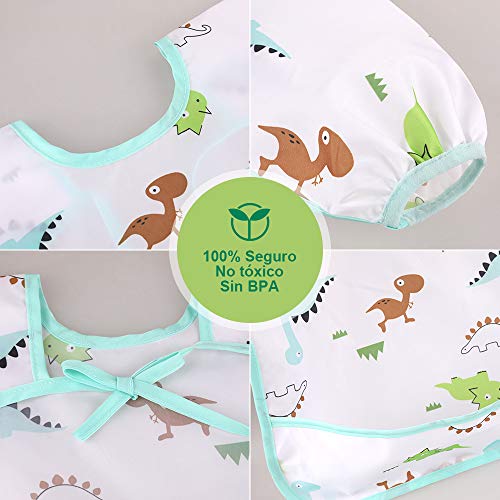 Lictin Baberos Bebe Impermeables- 5 Pcs Baberos Bebe con Mangas con Escote Ajustable, Baberos Bebe Impermeables con Mangas para Bebes de 0-24 Meses