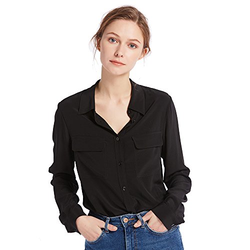 LilySilk Camisa Básica De Seda Natural De 18MM,Color Negro, Talla M