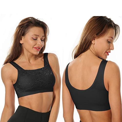 Litthing 1/2/3 Piezas Sujetadore Deportivo Encaje Sexy Transpirable Confort Yoga Deportes de Yoga para Mujeres（3 Negro, XXL