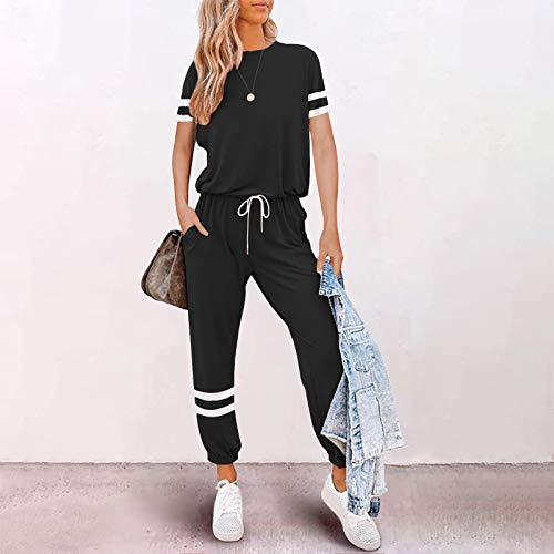 Litthing Conjunto Chándal de Mujer Chandal Completo 2 Piezas Deporta Ropa de Manga Corta y Pantalones Mujer Casual para Yoga Set Suave y Cómodo (Negro, L)