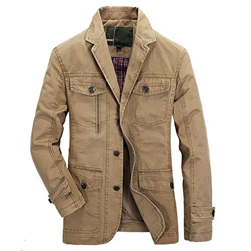 Loeay Chaqueta de Hombre Primavera Otoño Algodón Lavado Traje de Negocios Traje Informal Hombres Color sólido Cazadora Abrigos Masculinos Abrigos Plus Size Khaki 5XL