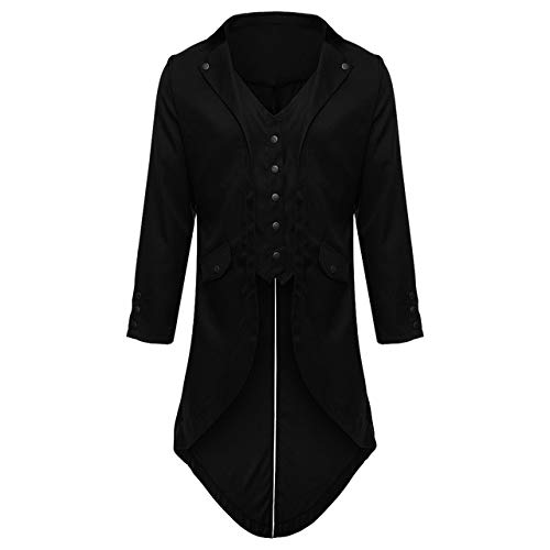 Loeay Chaqueta Steampunk gótica para Hombre Vintage Clásico Primavera Otoño Abrigo Floral Casual Swallow Tailed Coat Retro Tuxedo Wedding Negro M