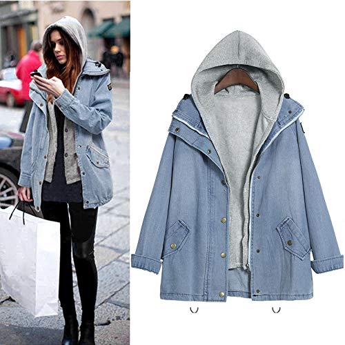 Logobeing Chaqueta Vaquera Mujer Abrigo de Mujer Invierno Chaqueta Jersey Suéter Cardigans Jeans Chaqueta Vaquera Denim Trench Parka Outwear (L, Azul)