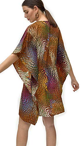 Lola Casademunt Vestido Corto Verano Mujer Kaftan Estampado Cálido Seda Cuello V Manga Francesa Túnica Protector Solar para Cubrir Bikini Moda Hippie Playa