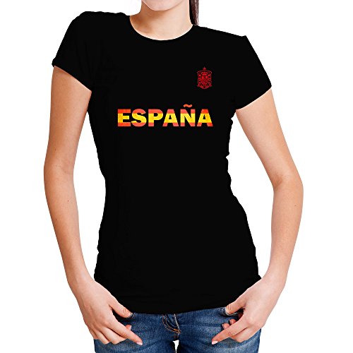 LolaPix Camiseta España Personalizada con tu Nombre y Dorsal | Selección Española | Varios Diseños Tallas | 100% Algodón | Mujer| Negra