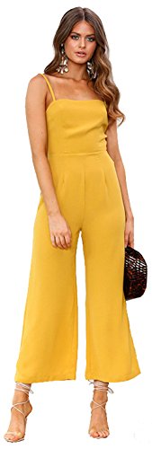 Longwu Mujeres sin Tirantes de la Correa de Espagueti Jumpsuit Moda de Pierna Ancha Pantalones de Cintura Alta Rompers Amarillo-S