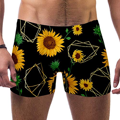 Lorvies Golden Polygonal Shapes and Sunflower - Bañador tipo bóxer para hombre de secado rápido, talla S multicolor XXX-Large