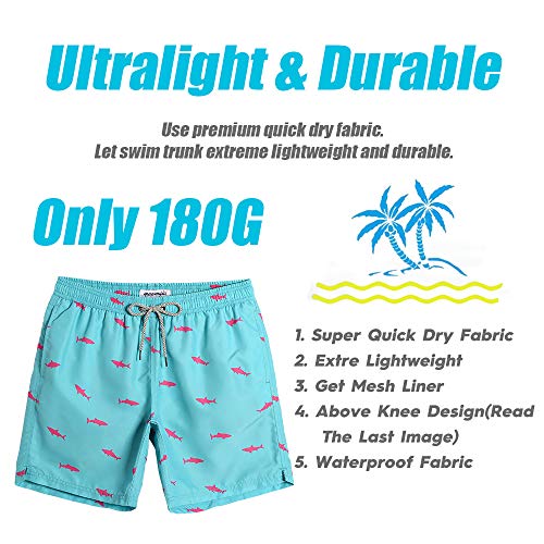 MaaMgic Bañador Hombre Shorts de Baño para Hombre Shorts de Playa Traje de Baño para Natación Secado Rápido para Vacaciones Ancla,Azul Claro Tiburón,M