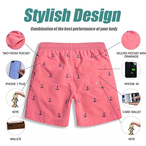 MaaMgic Bañador Hombre Shorts de Baño para Hombre Shorts de Playa Traje de Baño para Natación Secado Rápido para Vacaciones Ancla,Rosa Ancla,S