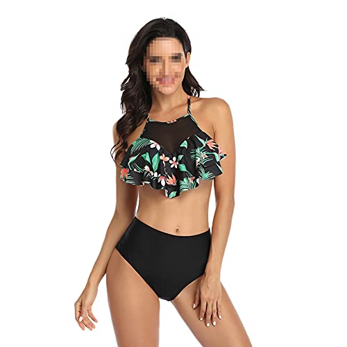 Madre e Hija Conjunto de Bikini Cintura Alta Traje de Baño de Dos Piezas con Volantes,Ropa de Baño Familiar a Juego,Verano Mujer Niñas Bañadores Halter Bikini de Playa Monokini Tankini 2 Piezas