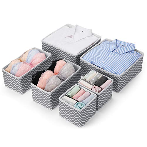 MaidMAX Organizadores de Cajones Plegables, Cajas Organizadoras para Cajón, Conjunto de 6 Organizadores de Ropa Interior, Calcetines, Calzoncillos, Zigzag Gris/Blanco