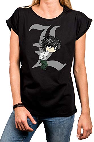 MAKAYA Anime T-Shirt con Manga Corta - Death by Ryuk - Camiseta Frikis para Mujer Note Negro Talla M