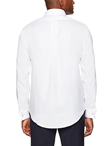 Marca Amazon – BUTTONED DOWN – Camisa de vestir con puño francés de corte clásico con cuello abierto de algodón Supima para hombre que no necesita planchado, Blanco (white), 17.5" Cuello 36" Manga