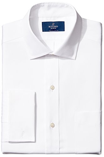 Marca Amazon – BUTTONED DOWN – Camisa de vestir con puño francés de corte clásico con cuello abierto de algodón Supima para hombre que no necesita planchado, Blanco (white), 17.5" Cuello 36" Manga