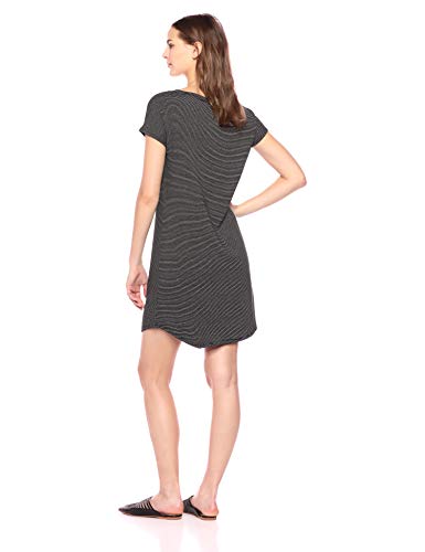 Marca Amazon – Daily Ritual: vestido de algodón terry súper suave con cuello de barco y manga dolman para mujer, Negro/ blanco a rayas, US S (EU S - M)