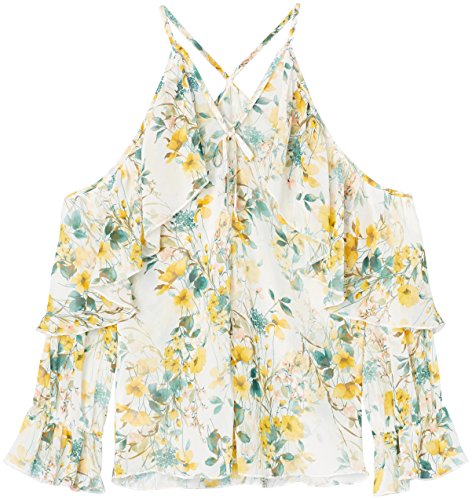 Marca Amazon - find. Blusa Estampada con Hombros al aire para Mujer, Multicolor (Yellow Mix), 36, Label: XS