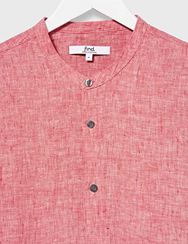 Marca Amazon - find. Camisa de Lino de Manga Larga Hombre, Rojo (Red), M, Label: M