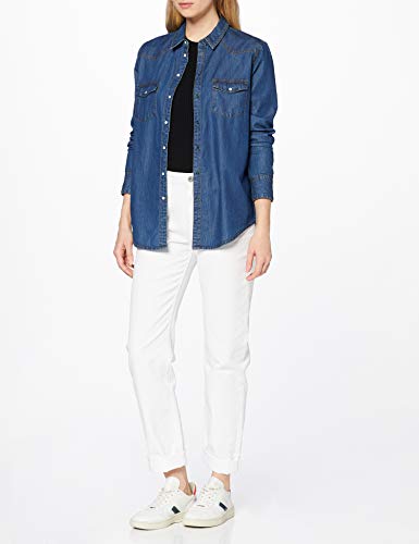 Marca Amazon - find. Camisa Manga Larga Vaquera Mujer, Azul (Blue Indigo as sample), 38, Label: S