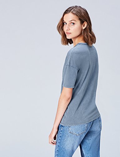 Marca Amazon - find. Camiseta con Mensaje con Cuello Redondo Mujer, Azul (Grey), 36, Label: XS