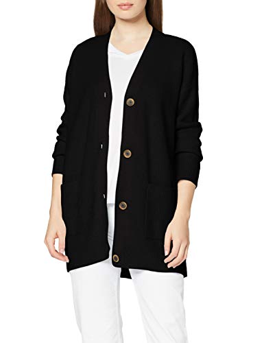 Marca Amazon - find. Chaqueta Larga con Cuello de Pico Mujer, Negro (Black), 42, Label: L