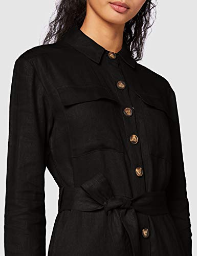 Marca Amazon - find. Mono de Lino Casual con Manga Larga Mujer, Negro (Black), 44, Label: XL