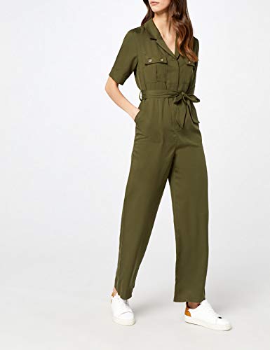 Marca Amazon - find. Mono de Manga Corta Mujer, Verde (Khaki), 40, Label: M