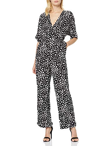 Marca Amazon - find. Mono de Verano con Manga Corta Mujer, Negro (Black Spot), 48, Label: 3XL