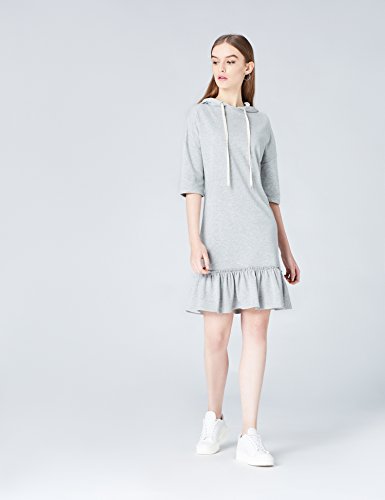 Marca Amazon - find. Vestido Corto con Capucha y Volante para Mujer, Gris (Grey Marl), 38, Label: S