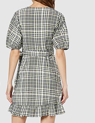 Marca Amazon - find. Vestido Corto Cruzado de Algodón Mujer, Negro (Negro Amarillo Check), 46, Label: XXL