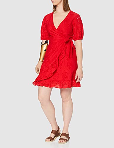 Marca Amazon - find. Vestido Corto Cruzado de Algodón Mujer, Rojo (Red), 38, Label: S