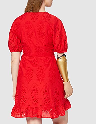 Marca Amazon - find. Vestido Corto Cruzado de Algodón Mujer, Rojo (Red), 38, Label: S