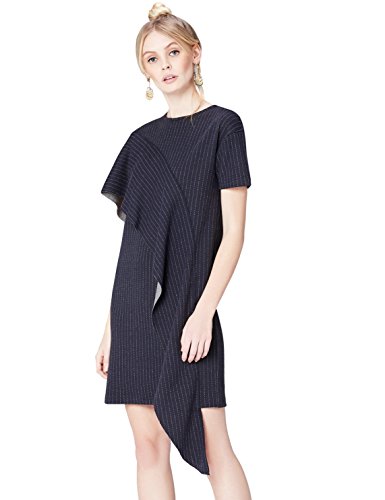 Marca Amazon - find. Vestido de Raya Ejcutiva con Volante para Mujer, Azul (Navy), 38, Label: S