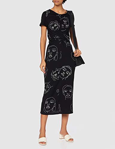 Marca Amazon - find. Vestido Estampado con Cinturón Anudado Mujer, Negro (Black), 42, Label: L