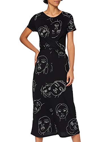 Marca Amazon - find. Vestido Estampado con Cinturón Anudado Mujer, Negro (Black), 42, Label: L