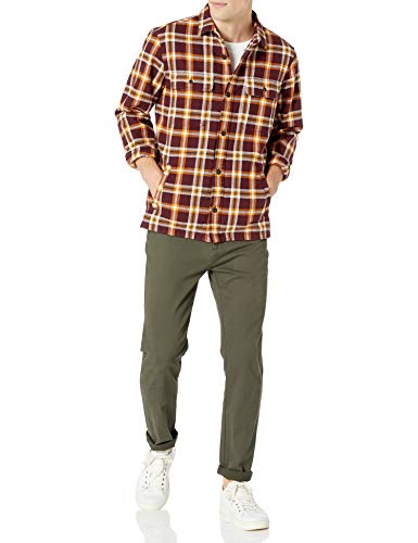 Marca Amazon - Goodthreads - Chaqueta de estilo camisa de franela muy resistente para hombre, Rojo (Burgundy Gold Plaid), (Talla del fabricante: X-Small)