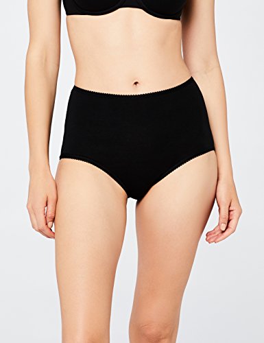 Marca Amazon - IRIS & LILLY Braguita de Talle Alto Algodón para Mujer, Pack de 5, Negro (Black), Medium