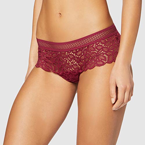 Marca Amazon - IRIS & LILLY Culotte de Crochet y Encaje Mujer, Pack de 2, Rojo (Rhododendron), S, Label: S